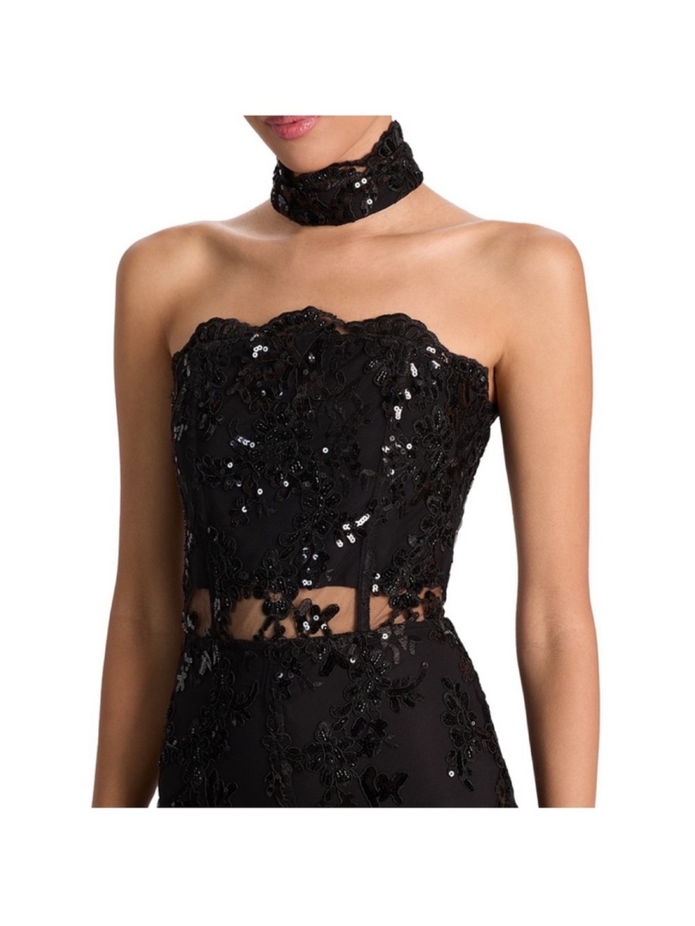 Alice + Olivia Black Strapless Sequin Lace jumpsuit